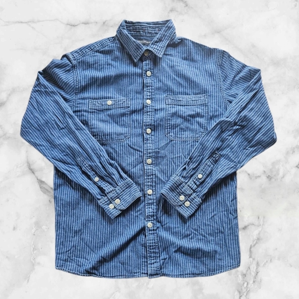 Banana Republic Standard Fit Striped Button Shirt Mens Blue Size Large L